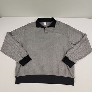 Vintage Haband Casual Joe Shirt Men's Large Black Herringbone Polo Long Sleeve
